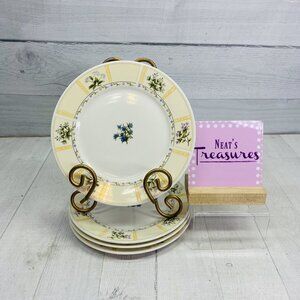 Lynn's China CLARYSSA Livingston Yellow Border Various Floral Salad Plate Set 4